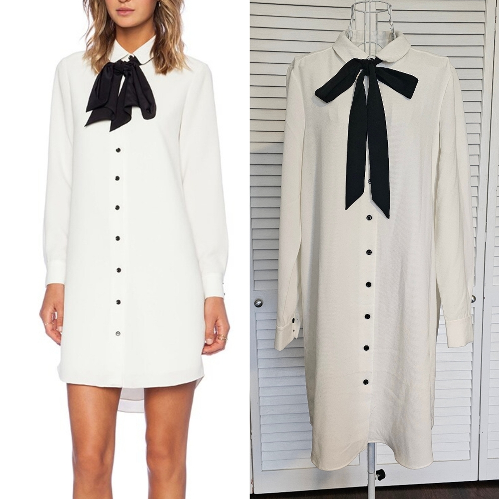 NWT Kate Spade Griffin Shirt Button Down Dress Cream & Black Bowtie Size 10